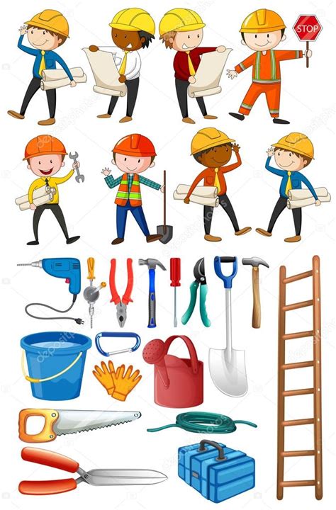 Engineers And Construction Tools Set Stock Vector Image By