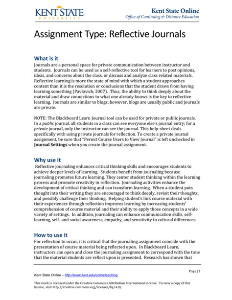 Assignment Type Reflective Journals What Is It