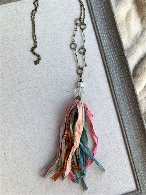 Handmade Rainbow Tassel Necklace On Beaded Chain The Shabby Tree