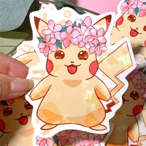 Pikachu Sakura Water Resistant Stickers Pokemon Stickers Etsy