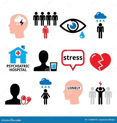 Depression Stress Anxiety Vector Icons Set Mental Health Concept