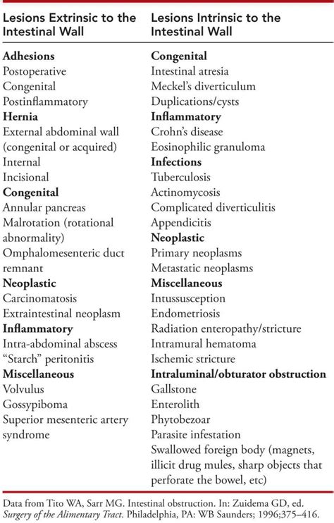 Causes Of Intestinal Obstruction Differential Diagnosis Lesions