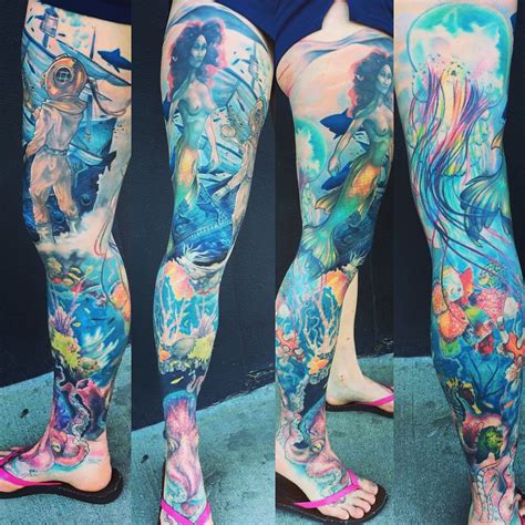 Aquatic Female Tattoo Leg Sleeve Sleeve Tattoos For Women Mermaid Sleeve Tattoos Leg Sleeve
