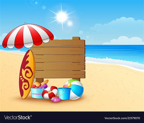 Summer Beach Background With Wooden Sign Vector Image