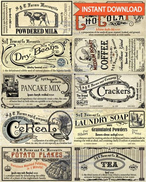 Vintage Canister Labels Set Instant Download Antique Decor Etsy
