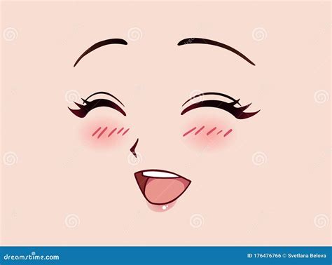 Set Of Happy Anime Faces Hand Drawn Vector Cartoon Illustration 178762704