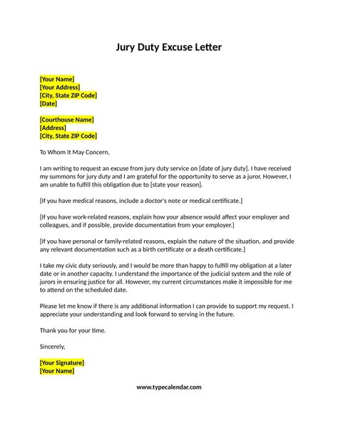 Free Printable Jury Duty Excuse Letter Templates Pdf Employer Doctor