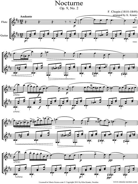 Chopin Op09 No02 Nocturne Flute Guitar Classical Sheet Music