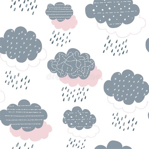 Seamless Pattern With Clouds And Raindrops Vector Illustration Stock