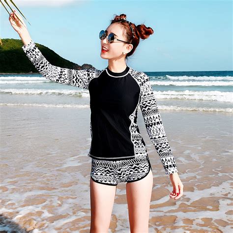 2018 vintage printed women bikini set korean style long sleeve beach swimwear plus size two