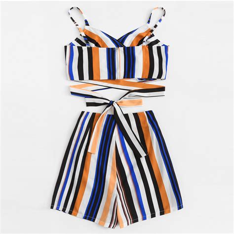 Striped Backless Crop Top And Shorts Set Multi Style Limits