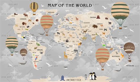 3d Kids Dark Cloud World Map Wallpaper Nursery Wallpaper Removable