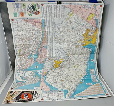 1950 Gulf Oil Tourgide Map New York New Jersey Vintage Gas Oil Road