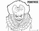 Pennywise Coloring Clown Scary Printable Template Stephen Horror Movie Sketch Visit Bettercoloring sketch template