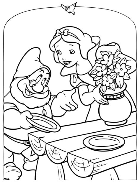 Coloriage blanche neige dimension x cm, modèle blanche neige dans la forêt. coloriage à dessiner blanche neige et les sept nains a ...