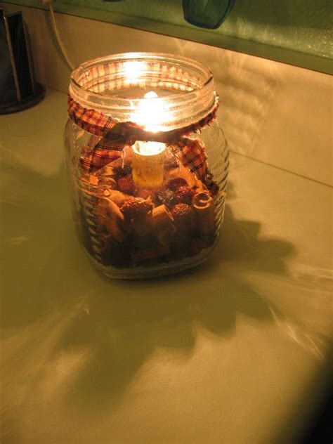 Primitive Candlestick Mason Jar Light With Cinnamon Scented Hips And