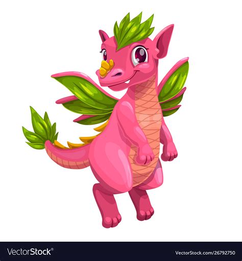 Little Cute Cartoon Pink Dragon Kind Monster Icon Vector Image