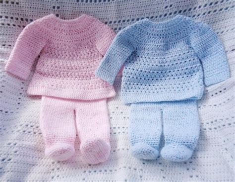 Crocheted Newborn Top Pants Set Baby Boy Sirdar Snuggly Blue Yarn