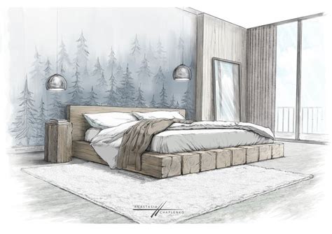 Bedroom Sketch On Behance In 2021 Interior Design Renderings