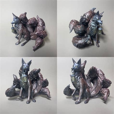 3d Printable Kitsune 9 Tailed Fox Miniature 60mm By Grinning God
