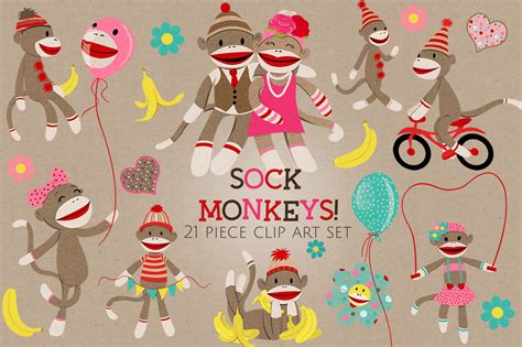 Sock Monkeys Clip Art Set Graphic By Dapper Dudell · Creative Fabrica