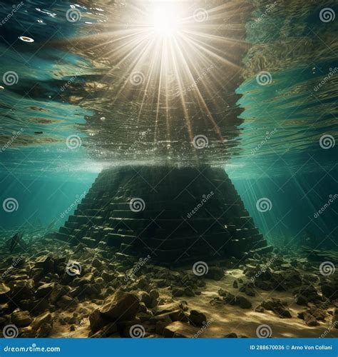 Mystical Half-Submerged Pyramid: Sunlit Enigma Beneath Azure Waters