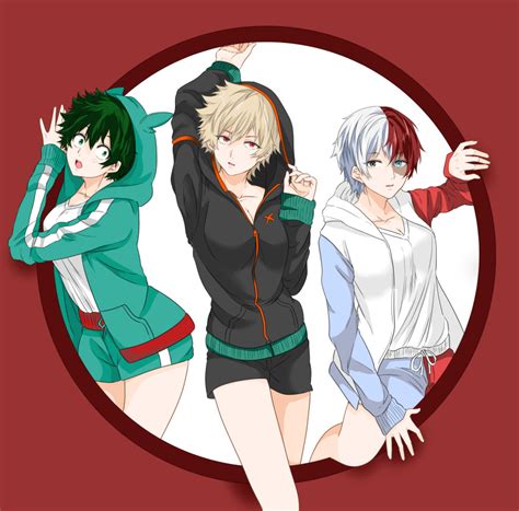 Safebooru 3girls O Absurdres Bakugou Katsuki Black Eyes Black Jacket Blonde Hair Blue Eyes