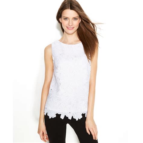 Lyst Calvin Klein Sleeveless Floral Lace Top In White