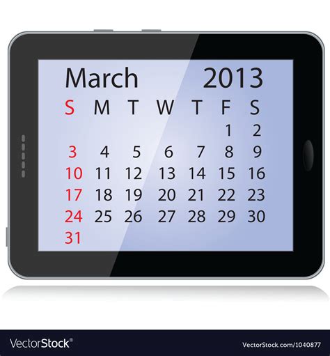 March 2013 Calendar Royalty Free Vector Image Vectorstock