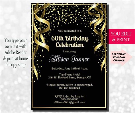 60th Birthday Invitation 60th Birthday Party Invitation 60th Etsy