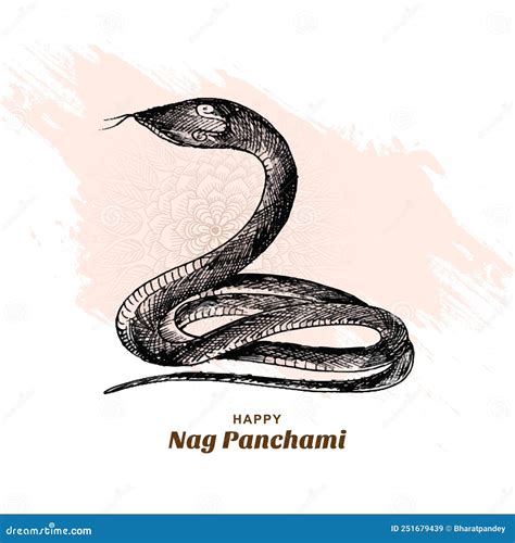 Hand Draw Nag Panchami Sketch Card Design Stock Illustration