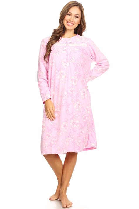 4026 Fleece Womens Nightgown Sleepwear Pajamas Woman Long Sleeve Sleep