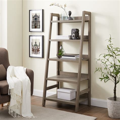 Linon Tracey Five Shelf Wood Ladder Bookcase In Gray 69336gry01u
