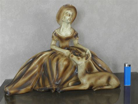 French Art Deconouveau Plaster Chalk Statue Woman Beautiful Kitsch