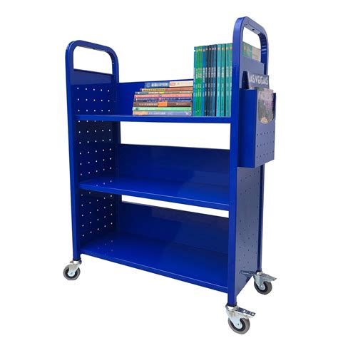 Workington Rolling Book Truck Book Cart With 3 Flat Shelves Library