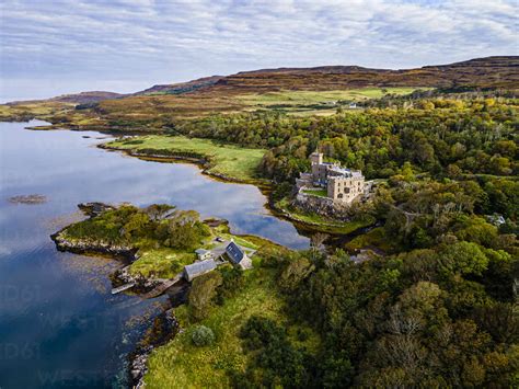 Uk Scotland Dunvegan Aerial View Of Dunvegan Castle And Surrounding