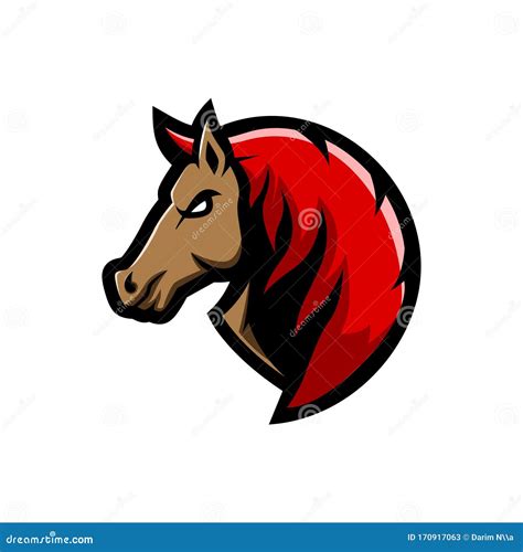 Horse Mascot Logo Vector Illustration With Red Hair Mane Stock Vector