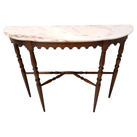 Vintage Beech Console Table With A Demilune Portuguese Pink Marble Top Italy At 1stdibs