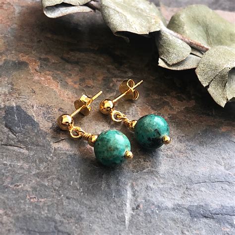 Genuine Turquoise Earrings Gold Vermeil Stud Earring With Etsy