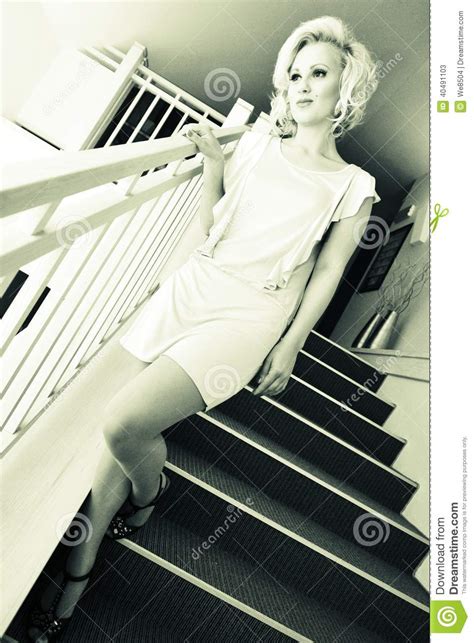 Woman In Pose On Staircase Stock Image Image Of Dark