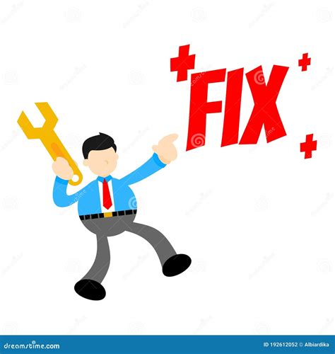 Businessman Worker Repair Fix Cartoon Doodle Flat Design Vector