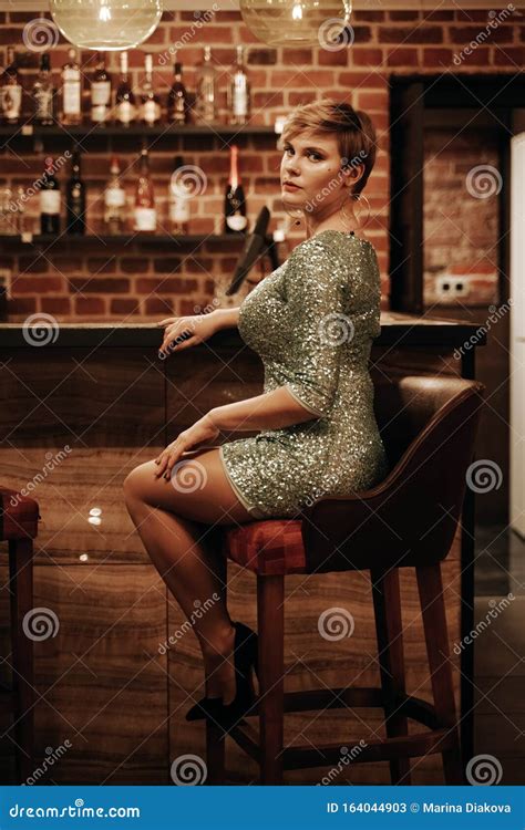 Beauty Young Woman Portrait Waiting Someone At A Bar Plus Size Girl In