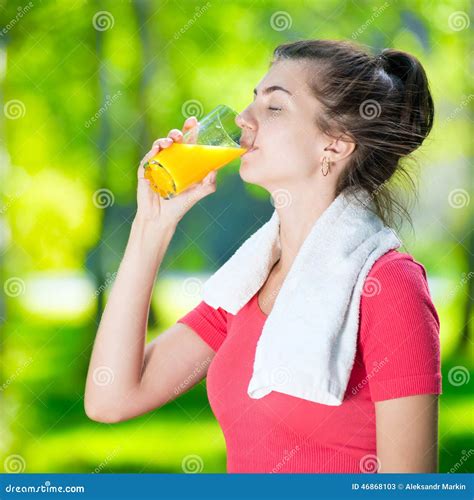 Woman Drinking Fresh Orange Juice Stock Image Image Of Mouth Glass