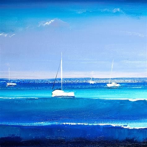 Sea Blue Ocean Painting Boats Yachts Sailing Turquoise Art Etsy
