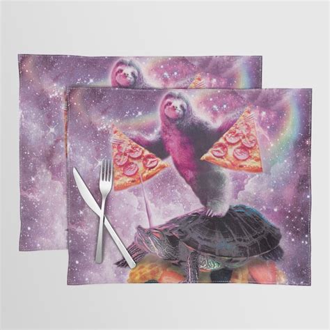 Space Pizza Sloth On Turtle Unicorn On Waffles Placemat By Random Galaxy Society6