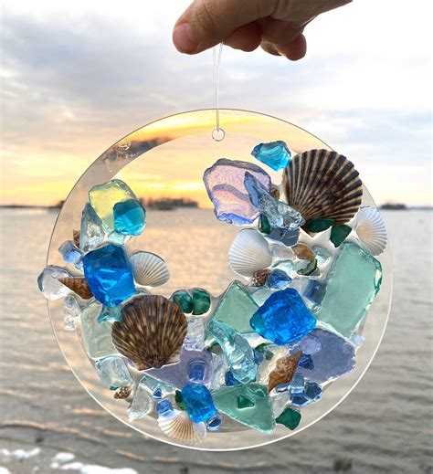 6 Beach Glass Sun Catcher Beach Glass Suncatcher Beach Ornament Suncatcher Ornament