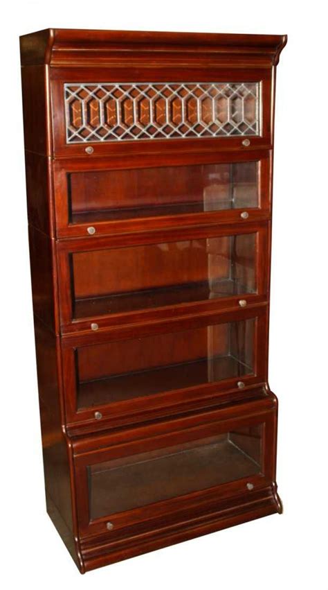 Mahogany 5 Stack Barrister Bookcase With Leaded Glass