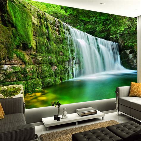 Custom 3d Wallpaper Chinese Style Waterfall Forest Photo Wall Mural