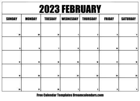 Blank February 2023 Calendar Printable Pdf Blank Calendar Printable 2023