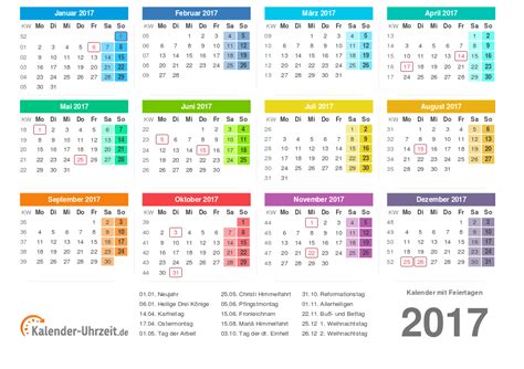 Kalender 2017 Mit Feiertagen